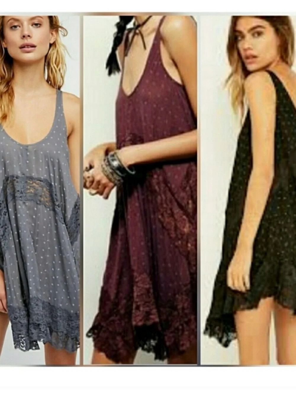 RARE Free People She Swings Slip Lace Mini Dress Medium Burgundy Brown Bohemian